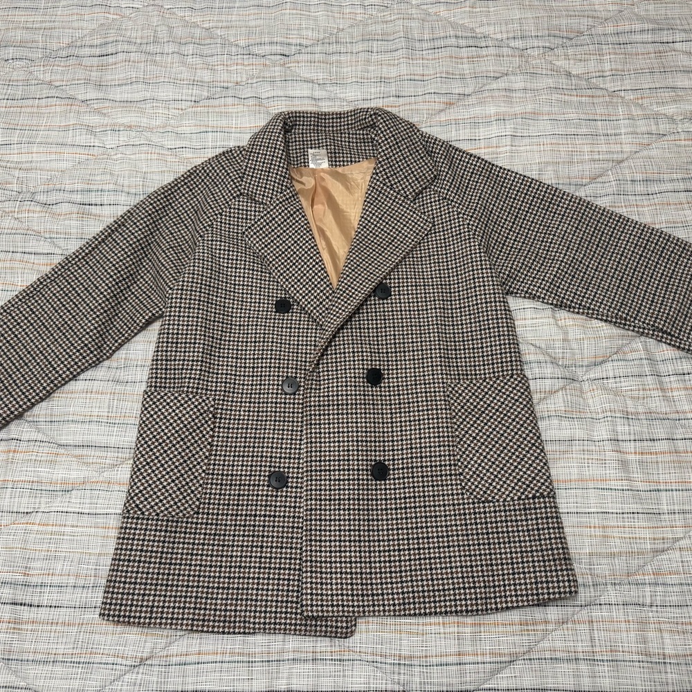 Women's Houndstooth Double-Breasted Pea Coat